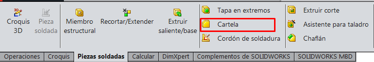 comando cartela SolidWorks