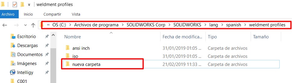 Nueva carpeta en la locacion de SolidWorks