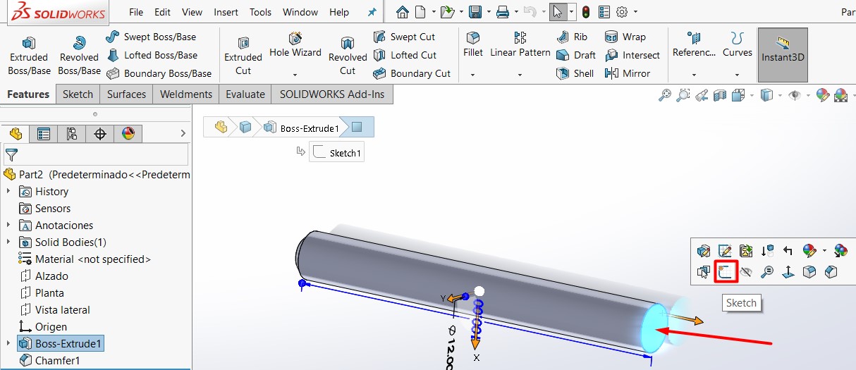 Croquis para hacer una roscas en SolidWorks