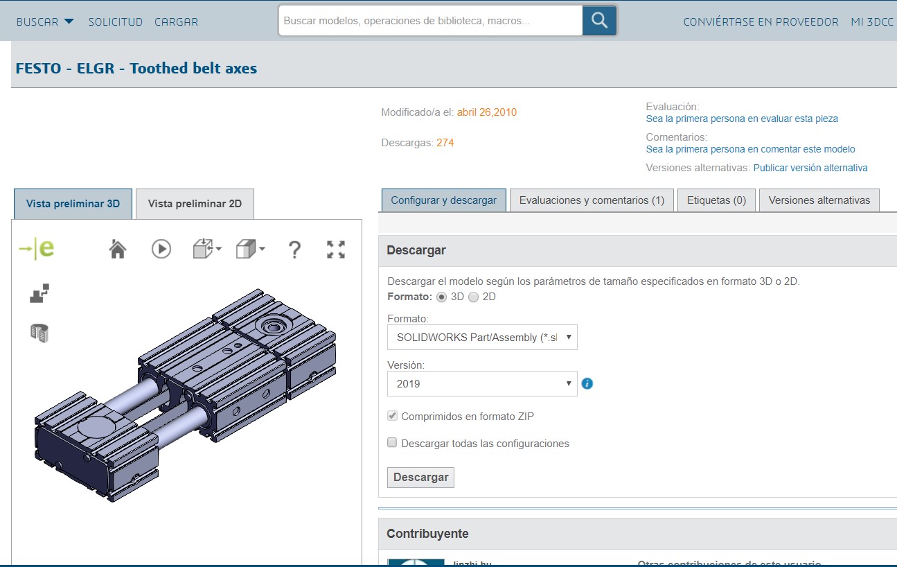 Ejemplo de pieza disponible en Content Central SolidWorks