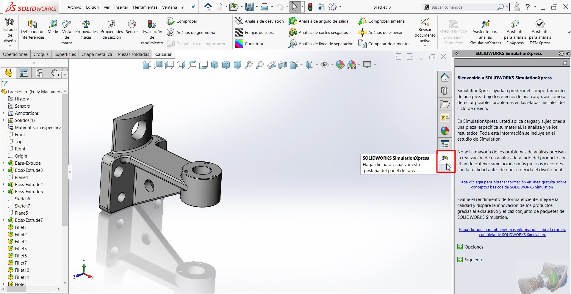 Disfruta de Simulation Xpress de SolidWorks