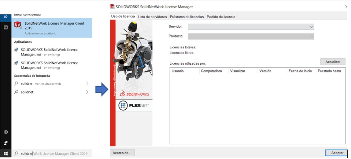 Identificacion de licencias para prestamos en SolidWorks