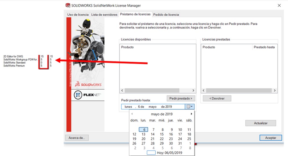 Caracteristicas de los prestamos de licencias en SolidWorks