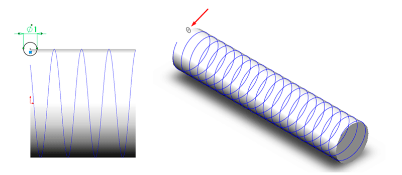 Lo crearemos en la orilla de nuestra pieza, le daremos un diámetro de 1mm