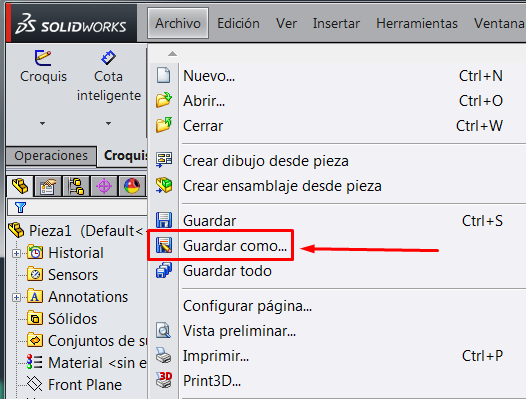 guardar como archivo de perfil de SolidWorks