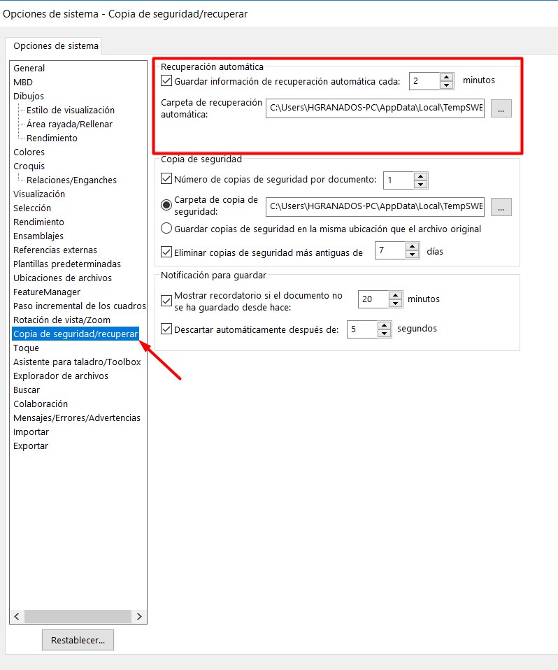 caracteristicas para programar el autoguardado en solidworks