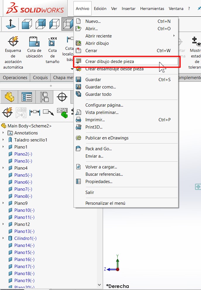 crear-dibujo-desde-pieza-con-solidworks