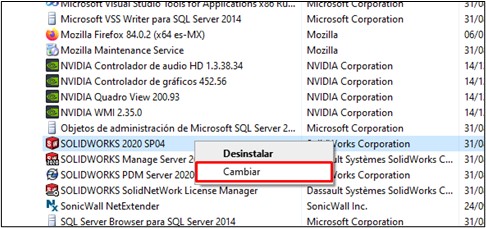 Cambiar SOLIDWORKS