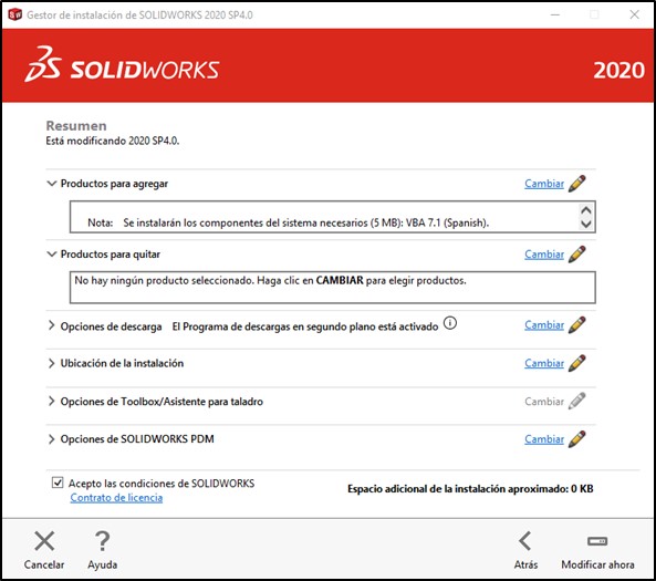 resumen instlacion SOLIDWORKS