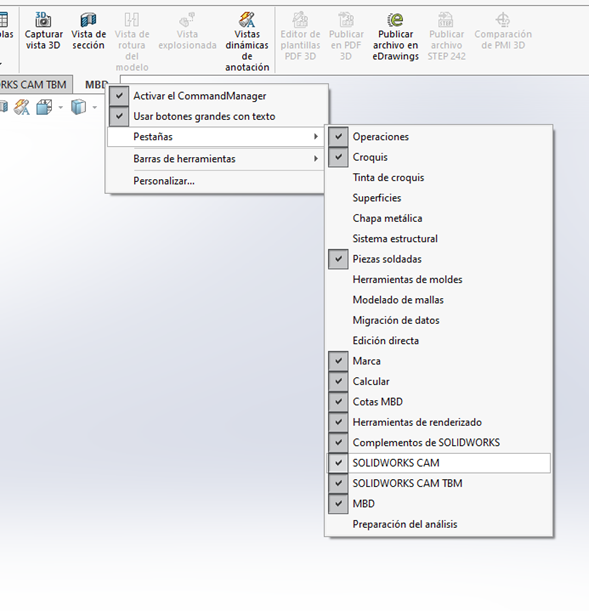 SOLIDWORKS CAM - Pestañas