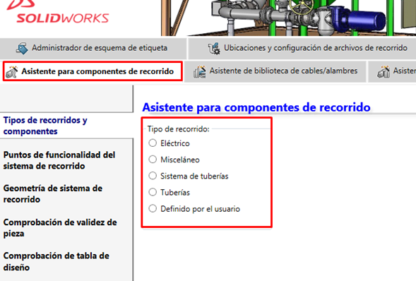 asistentes de componentes de recorrido